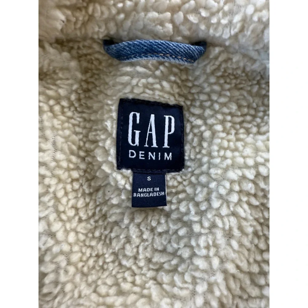GAP Denim Sherpa Lined Womens Jean Trucker Snap Jacket Retro Size‎ Small